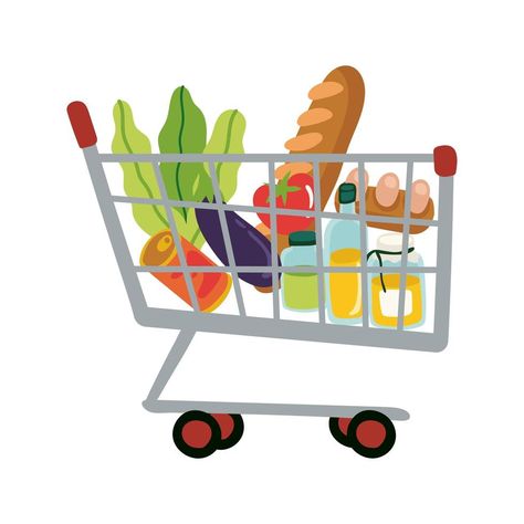 Grocery Cart Illustration, Shopping Cart Drawing, Shopping Cart Illustration, Nice Desserts, Shopping Clipart, Form Style, Grocery Cart, Drink Icon, Grocery Items