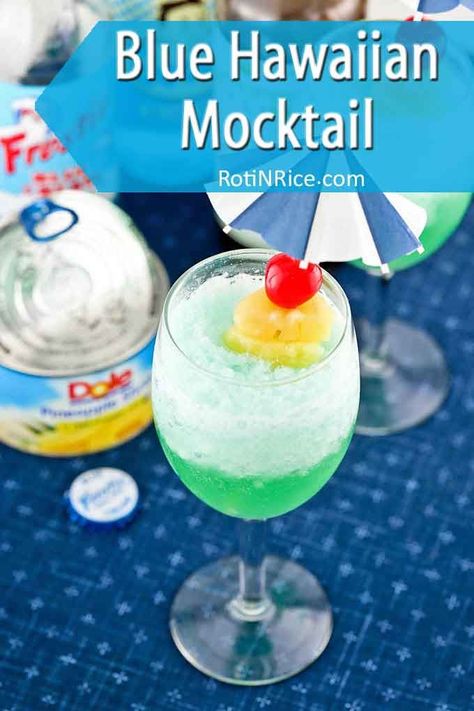 Virgin Blue Hawaiian Drink, Blue Hawaiian Mocktail, Hawaiian Mocktail, Blue Hawaiian Drink, Colada Drinks, Hawaiian Drinks, Vegan Drinks Recipes, Alcohol Free Drinks, Hawaii Food