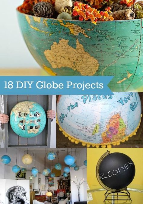 18 of the Best DIY Globe Projects in the World - some great ideas and has inspired me for a new project idea. Diy Globe Projects, Diy Globe, Globe Projects, Globe Diy, New Project Ideas, Map Crafts, Globe Art, Diy Candy, Best Diy