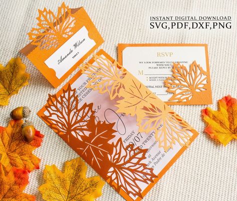 Leaf Invitations, Wedding Orange, Cricut Wedding, Wedding Themes Fall, Wedding Envelope, Fall Wedding Invitations, Wedding Leaves, Wedding Envelopes, October Wedding