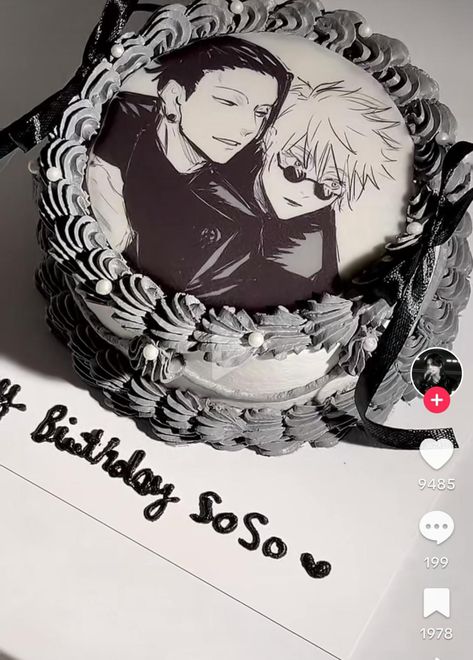 Anime Cake Aesthetic, 2kg Cake Design, Jjk Birthday Cake, Gojo Birthday Cake, Jujutsu Kaisen Cake, Anime Cake Ideas, Anime Birthday Cake, Summer Birthday Cake, Cake Designs For Boy