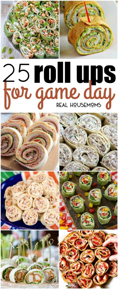 25 Roll Ups for Game Day. Finger foods, football games, pinwheel appetizers, party menu, crowd go wild! Game Day Finger Foods, Pinwheel Appetizers, Pinwheel Recipes, Finger Foods Easy, Tailgate Food, Finger Food Appetizers, Snacks Für Party, Football Food, Party Menu