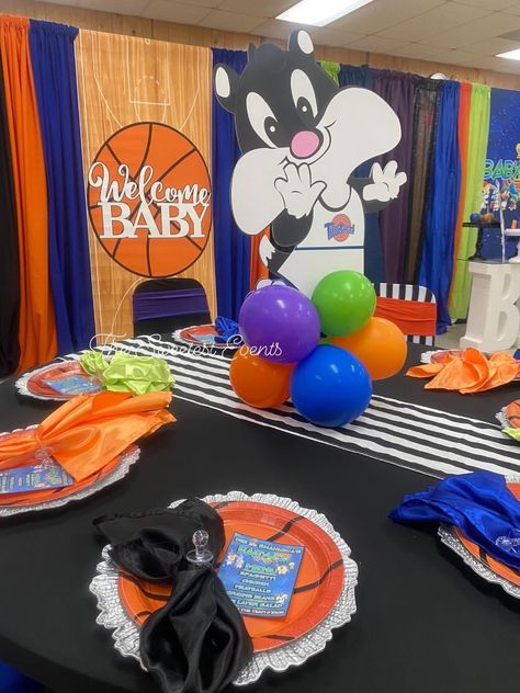 Space Jam Baby Shower Ideas, Baby Looney Tunes Baby Shower Theme, Space Jam Theme, Shower Pictures, Looney Tunes Space Jam, Baby Shower Party Themes, Baby Shower Pictures, Baby Looney Tunes, First Birthday Party Themes