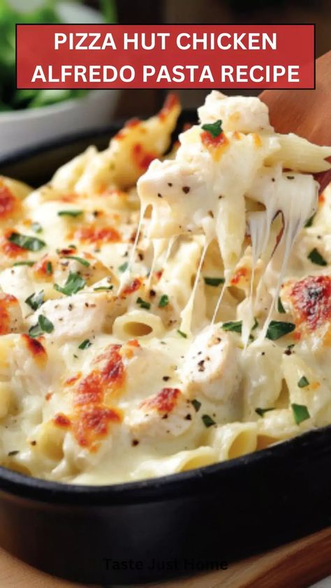 Pizza Hut Chicken Alfredo Pasta Recipe – Taste Just Home Jar Chicken Alfredo Recipe, Chicken Alfredo Recipe With Jar Sauce, Chicken Alfredo Pizza Recipe Easy, Pizza Hut Pasta Recipe, Chicken Alfredo With Bertolli Sauce, Pizza Hut Alfredo Pasta Recipe, Pizza Hut Chicken Alfredo Recipe, Pizza Hut Pasta, Creamy Chicken Alfredo Pasta