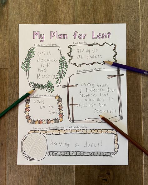 This Lent graphic organizer is by far one of my most popular sheets, and for good reason. At least my Type A heart thinks so. I love having a plan I can look at, and writing things down makes me more likely to succeed. If you're the way too, then this sheet is for you. It works super well with kids too!#dontquit #planner #advice #plannernerd #planning #plannerlove #goodtype #planneraddict #plannercommunity #writers #write #filofax #plannergirl #plannerstickers #lent Wednesday Printable, Lent Kids, Lent Activities, Prayer Activities, Lenten Activities, Lent Ideas, Catholic Lent, Organizer Planner, Lenten Season