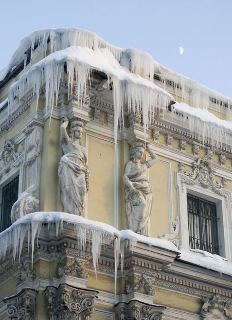 Icicles on the old Salt Warehouse in St Petersburg Photo by NickolayR Residence Architecture, Russia Travel, Russian Architecture, Winter Palace, St Petersburg Russia, Imperial Russia, Petersburg Russia, Saint Petersburg, Frozen Treats