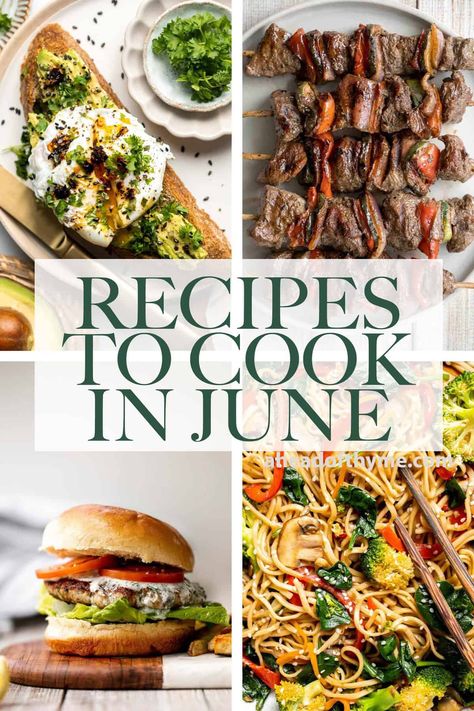 Are you wondering what to cook in June? Browse over 45 best June recipes to cook for breakfast, lunch, dinner, and dessert! | aheadofthyme.com Seasonal Summer Recipes, June Dinner Ideas, Healthy American Recipes, Ideas Healthy Lunch, June Recipes, Light Salads, Baked Spinach Dip, Delicious Breakfast Ideas, Vegetarian Burrito