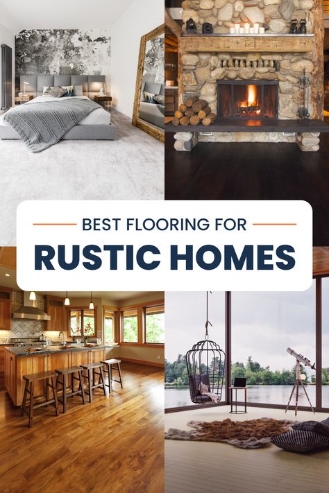 Besides organic wall materials, exposed beams and earthy color schemes, flooring is one of the most crucial elements to consider for a rustic home. Check out which flooring styles are the best fit for a rustic decor style! #HomeDecor #RusticStyle #FlooringIdeas Rustic Flooring Ideas, Waterproof Laminate Flooring, Farmhouse Flooring, Rustic Flooring, Flooring Inspiration, Rustic Home Design, Best Flooring, Solid Hardwood Floors, Engineered Hardwood Flooring