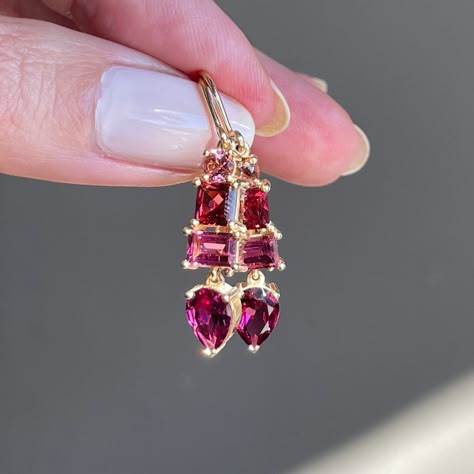 14k Composition Earrings with Pink Tourmaline & Rhodolite Garnet by Nicole Landaw #nicolelandaw #futureheirlooms #augustla Faberge Jewelry, Earrings Piercings, Quick Makeup, Jewelry Piercing, Jewelry Words, Gold Bride Jewelry, Cute Nike Shoes, Bride Jewelry, Earrings Inspiration