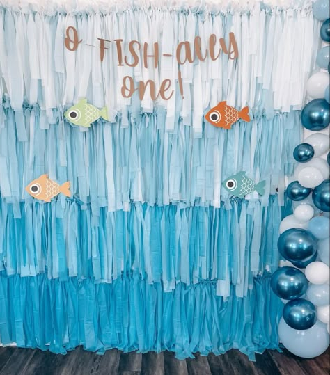 O Fish Ally One Birthday Backdrop, 2nd Birthday Fish Theme, Fishing Party Backdrop, Ofishally One Birthday Banner, Ofishally One Party Food, Ofishally One Backdrop, O Fish Ally One Birthday Centerpieces, Fishing Birthday Backdrop, Water Theme First Birthday Party