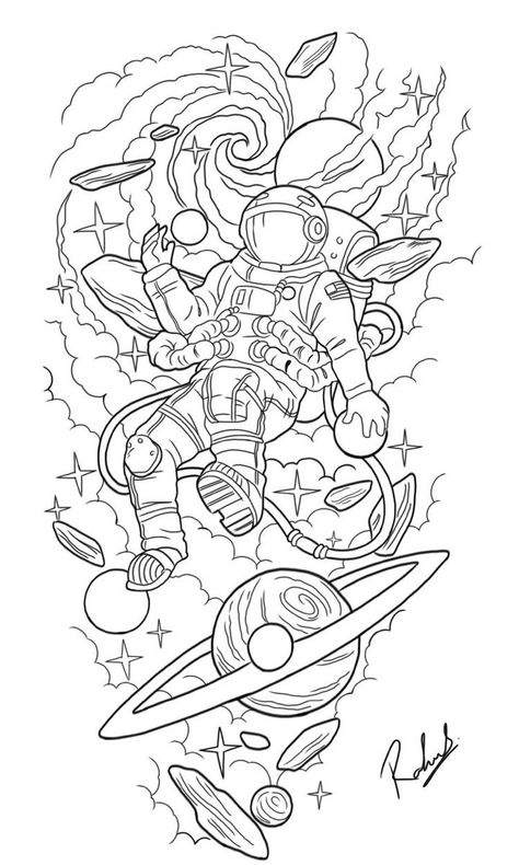 Astronaut Drawing, Astronaut Tattoo, Space Coloring Pages, Desain Buklet, Galaxy Tattoo, Tattoo Outline Drawing, Journal 2024, Cloud Tattoo, Sketch Tattoo Design