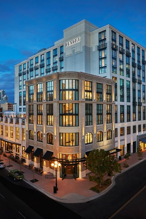 The Pendry San Diego Hotel Exterior San Diego Hotels, Hotel Facade, Apartments Exterior, City Project, Commercial And Office Architecture, Apartment Exterior, Hotel Exterior, Cool Interior, Facade Lighting