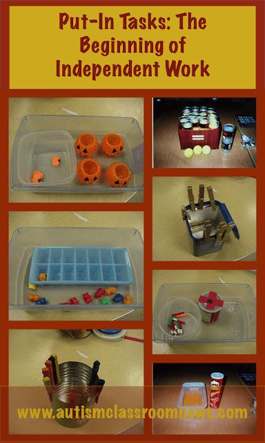 Put-In Tasks: The Beginning of Independent Work Systems Aba Clinic, Task Bins, Task Ideas, Teacch Activities, Independent Work Tasks, Teacch Tasks, Asd Classroom, Independent Work Stations, Work Bins