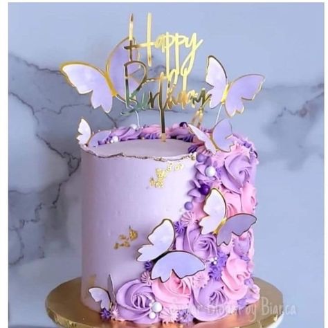 Pink And Lilac Cake, Butterflies Cake Ideas, Fairy 1st Birthday Cake, Pink And Purple Butterfly Cake, Butterfly Cake Birthday, Purple Cake Ideas, Lilac Cakes, Butterfly Themed Cake, Butterfly Cake Design