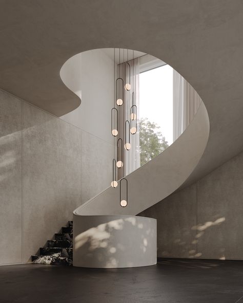 Modern Stairwell Lighting, Stairs Pendant Lighting, Modern Chandelier Staircase, Long Chandelier High Ceilings Stairs, Stair Chandelier Modern, Staircase Pendant Light, Stairwell Chandelier Ideas, Grand Staircase Modern, Staircase Lighting Ideas Chandeliers