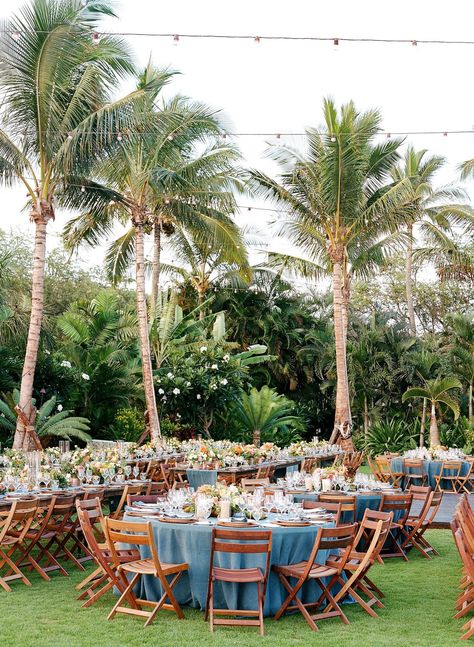 One couple and their guests traveled to Hawaii for a destination wedding filled with pineapples, local flowers, and pops of French blue. Wedding Beach Ceremony, Tropical Destinations, Hawaiian Wedding, Outdoor Wedding Ceremony, Wedding Catering, Resort Wedding, Hawaii Wedding, Tropical Wedding, Chic Wedding