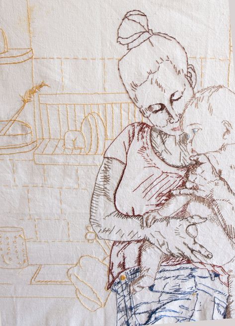 Drawing with Thread — Joetta Maue A Stitch In Time, Jojo Bows, Hand Embroidery Projects, Slow Stitching, Art Textile, Mother And Child, Embroidery Projects, Fabric Art, Embroidery Applique