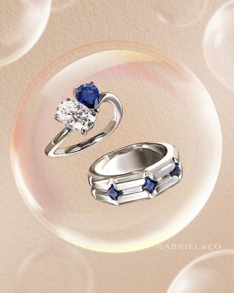 Love Is finding your perfect match in every hue. 💙
The 'Cherish' ring for her dazzles with a toi et moi design, while his band mirrors this sophistication with square sapphire stations. Together, they symbolize a harmonious journey of love.

#gabrielandcoretailer #gabrielandco #gabrielny #engagementring #hisandherrings #HollidayJewelry #HJlovestory #blue #perfectmatch #hisandhers #bemine #romantic #perfectset #madeforeachother Stackable Diamond Bands, Sapphire And Diamond Engagement Ring, Engagement Ring Mountings, Journey Of Love, Titanium Wedding Band, Ring Wedding Band, Local Jewelry, Beautiful Engagement Rings, Pear Diamond