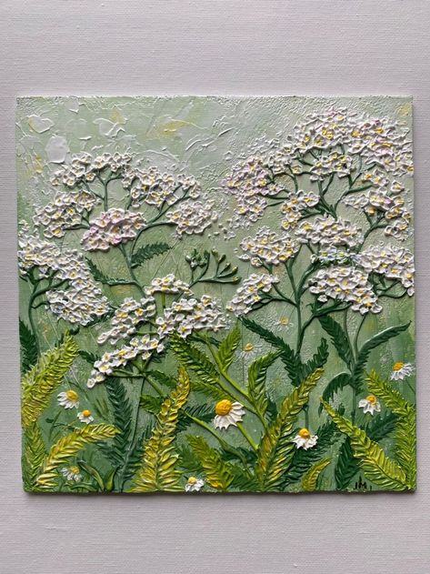 Wild White Flowers Acrylic Painting. The original painting made with acrylic paints in the impasto technique.
#painting #artwork #impastoart Impasto Painting Tutorial, Wild Flowers Painting, Flowers Acrylic Painting, Flowers Acrylic, Color Drawing Art, Canvas Painting Tutorials, Cow Painting, Textured Canvas Art, Plaster Art