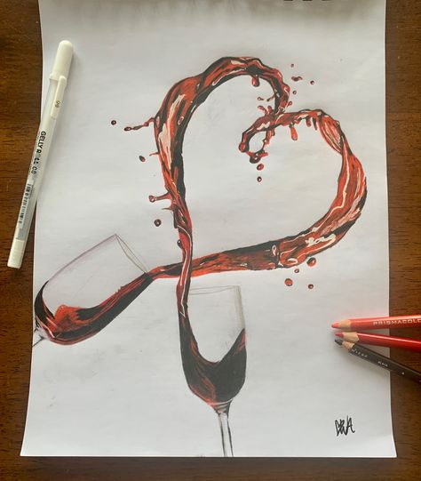 Glass Of Wine Drawing, Wine Spilling Drawing, Spilled Wine Glass Drawing, Wine Glass Spilling Drawing, Spilt Wine Drawing, Wine Glass Abstract Painting, Wine Glass Drawing, Spilled Wine, Digital Portfolio