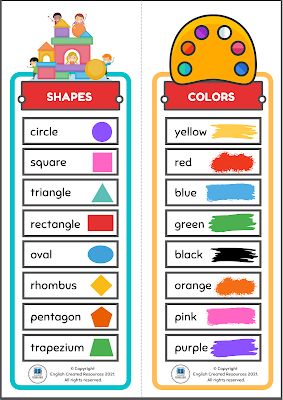 Vocabulary Charts For Kids English Created Resources, Vocabulary Meaning, Vocabulary Flash Cards, Kindergarten Learning Activities, Baby Learning Activities, Jolly Phonics, Kids English, Learning Materials, Shapes And Colors