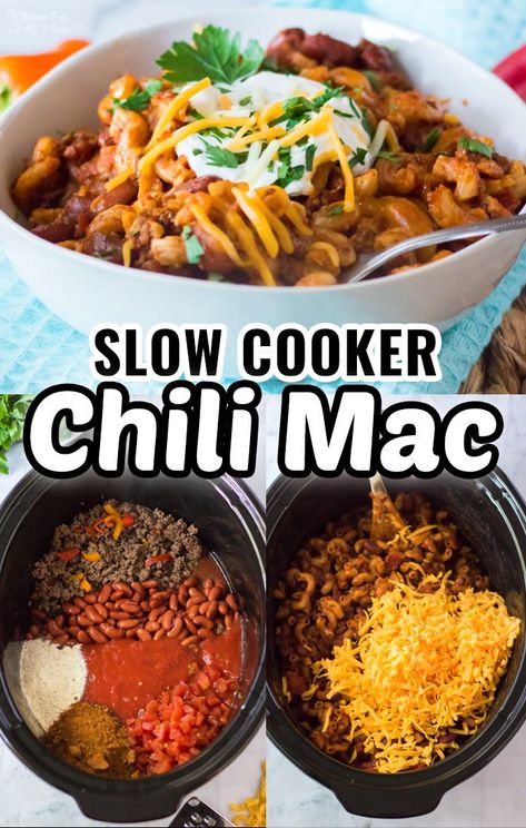 Crockpot Chili Macaroni, Chili Mac Crockpot Easy, Crockpot Chili Mac Recipe, Cheddar Chili Mac Crockpot, Crockpot Chili Mac Slow Cooker, Chili Recipe Crockpot With Noodles, Chilli Mac Recipe Slow Cooker, Chilli Mac And Cheese Crockpot, Chili Mac Recipe Crockpot