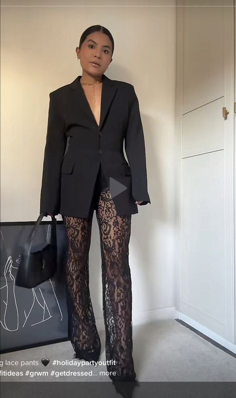 Lace Bottoms Outfit, Lace Pants Outfit Classy, Curvy Party Outfit, Black Lace Pants Outfit, Black Lace Trousers Outfit, Lace Trousers Outfit, Lace Stockings Outfit Classy, Lace Stockings Outfit, Lace Pants Outfit