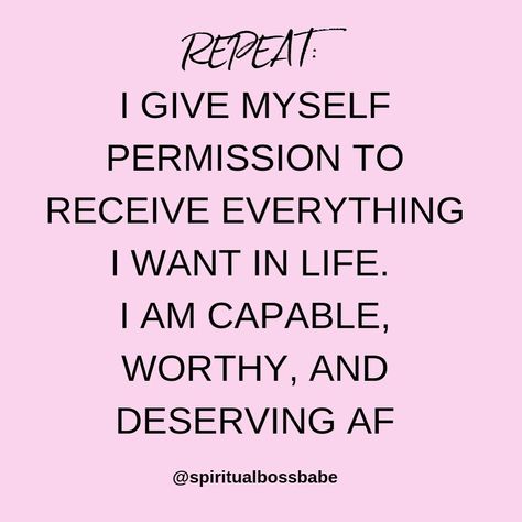 Stephanie Bellinger on Instagram: “. . REPEAT: . I give myself permission to receive everything I want in life.  I am capable, worthy, and deserving AF. . 3x out loud & emoji…” I Give Myself Permission To, I Am Coming For Everything They Said, I Allow Myself To Receive, I Deserve Everything I Want, I Am Capable Wallpaper, I Deserve Affirmations, I Am Worthy Quotes Daily Affirmations, Abundance Mentality, Herbalife Nutrition Facts