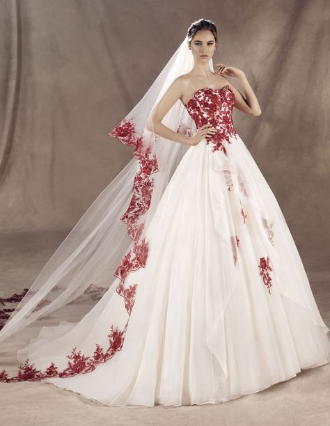 Red And White Wedding Dress, Red White Wedding Dress, Red And White Wedding, Colored Wedding Gowns, Red And White Weddings, Bridal Gown Styles, Red Wedding Dress, Wedding Dress Patterns, Fancy Wedding Dresses