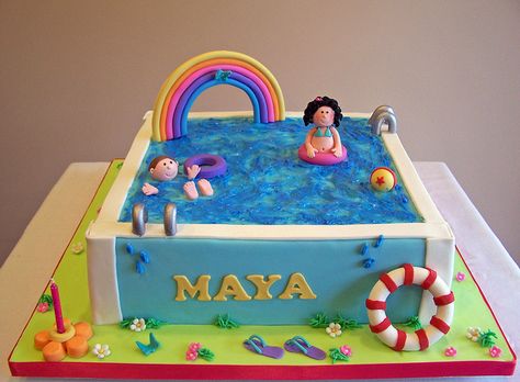 Pool Party Cake by cakespace - Beth (Chantilly Cake Designs), via Flickr Pool Birthday Cakes, Pool Party Cake, Swimming Pool Cake, Swimming Cake, Barbie Pool Party, Chantilly Cake, Pool Party Cakes, Pool Cake, Pool Party Kids