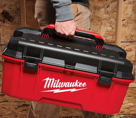 Milwaukee Tool Box Ideas, Work Truck Organization, Milwaukee Tool Box, Truck Organization, Breakout Boxes, Milwaukee Power Tools, Garage Organization Tips, New Milwaukee Tools, Trailer Storage