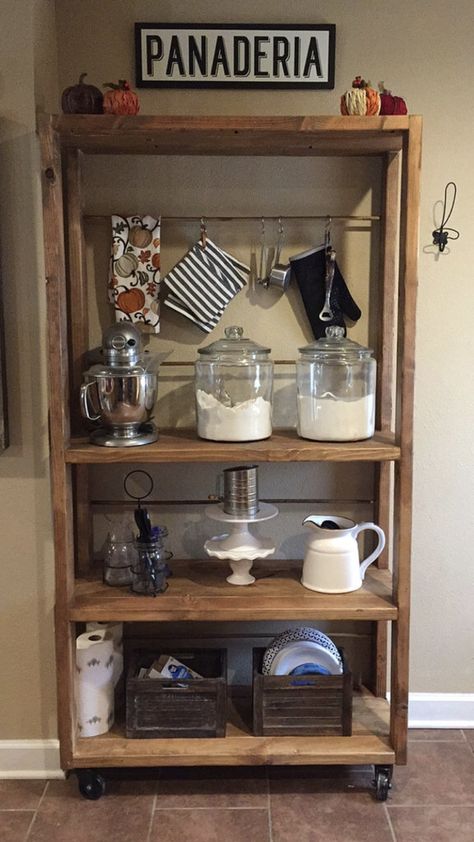 Diy Bakers Rack Ideas, Baking Cart Ideas, Diy Bakers Rack, Bakers Rack Ideas, Baking Cart, Bakers Rack Kitchen, Bakers Rack, Diy Kitchen Storage, Baking Set