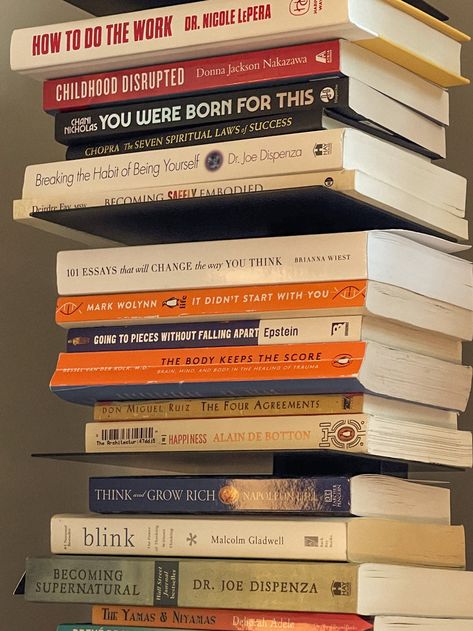 books on a bookshelf self help books Self Growth Books Aesthetic, 2024 Moodboard, Personal Growth Books, The Four Agreements, Think And Grow Rich, Self Help Book, Self Help Books, 2024 Vision, Book Aesthetic