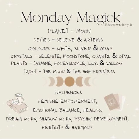 Monday Magick, Monday Magic, Tarot Numerology, Goddess Magick, Candle Magic Spells, Which Witch, Astrology Tarot, Traditional Witchcraft, Magic Day