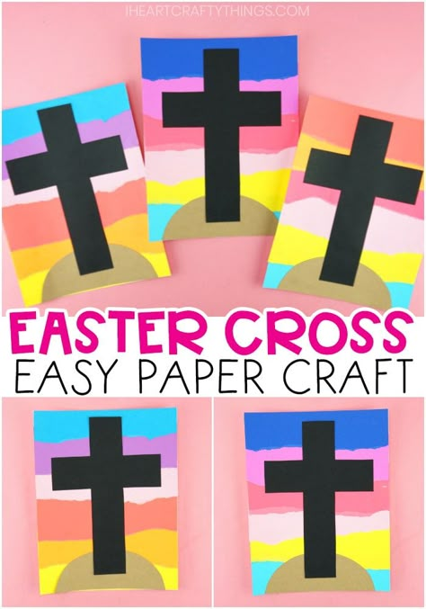 This simple Easter cross craft is packed full of color and fun for kids of all ages. Make this beautiful Easter craft for Sunday school or at home. #iheartcraftythings Good Friday Crafts, Easter Religious Crafts, Palm Sunday Crafts, Diy Osterschmuck, Easter Sunday School, Easter Crafts Preschool, Easter Crafts For Toddlers, Easter Arts And Crafts, Fun Easter Crafts