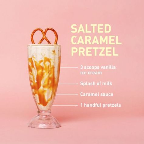 Milkshake Recipe Easy, Homemade Milkshake, Salted Caramel Pretzels, Best Milkshakes, Caramel Pretzels, Starbucks Drinks Recipes, Milkshake Recipes, Milk Shakes, Vegetable Drinks