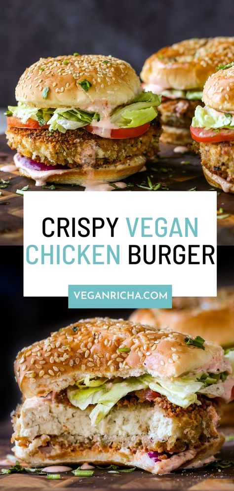 A vegan crispy chicken sandwich with your favorite toppings is an easy vegan lunch or dinner! The crispy crunchy coating has an amazing flavor that’s perfect for all kinds of sandwiches. Vegetarian Chicken Sandwich, Vegan Chicken Burger, Vegan Crispy Chicken, Vegan Chicken Sandwich, Crispy Chicken Sandwich, Tofu Chicken, Vegan Fried Chicken, Crispy Chicken Sandwiches, Easy Vegan Lunch