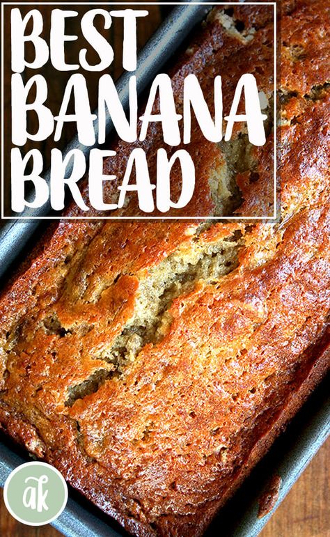 This is the best banana bread — I got the recipe from a college friend's mother, who brought the bread to every lacrosse game. It is super moist, perfectly sweet, and always was first to disappear from the dessert buffet. #banana #bread #quickbread #dessert #best #easy Banana Bread Recipe Easy Moist, Fruit Breads, 4 Bananas, Banana Nut Bread Recipe, The Best Banana Bread, Banana Bread Recipe Moist, Moist Banana Bread, Easy Banana Bread Recipe, Homemade Buttermilk