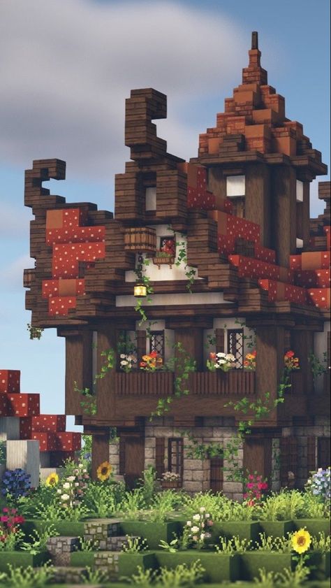 Cottagecore House Minecraft, Minecraft Tavern, Minecraft Mushroom House, Aesthetic Mushrooms, Minecraft Mushroom, Minecraft Building Ideas, Cottagecore Minecraft, Minecraft Things, Minecraft Structures