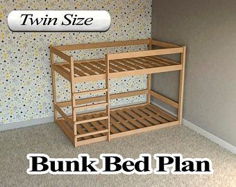 Floor bunk bed | Etsy Bunk Bed Dimensions Twin, Plans For Bunk Beds With Stairs, Build Raised Twin Bed, Build A High Bed, Homemade Bunk Beds With Stairs, Toddler Size Cabin Bed, Homemade Bunk Beds For Boys, Double Over Double Bunk Bed Plans, Bunk Bed Measurements Twin