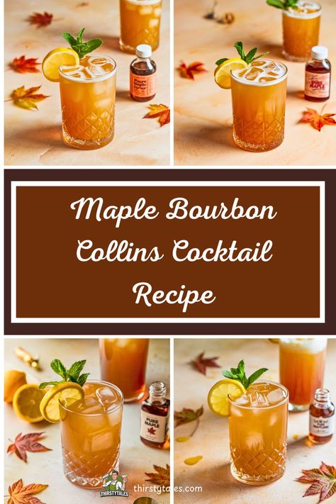 "Discover the delightful Maple Bourbon Collins Cocktail Recipe, a perfect blend of sweet maple syrup and rich bourbon. This refreshing drink, also known as the Bourbon Collins with Maple Syrup, is ideal for autumn gatherings. Try our Fall Maple Bourbon Collins for a seasonal twist, or enjoy the Maple-Infused Bourbon Collins for an elevated experience. Whether you're sipping a Spiced Maple Bourbon Collins or a classic Maple Bourbon Cocktail Recipe, this drink will warm your spirits!" Thanksgiving Bourbon Cocktails, Burbon Drinks, Maple Bourbon Cocktail, Tom Collins Drink Recipes, Maple Cocktail, Infused Bourbon, Unique Cocktail Recipes, Bourbon Cocktail Recipe, Collins Cocktail