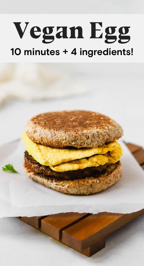 This folded vegan egg is perfect for all your breakfast sandwich needs! Made with chickpea flour and silken tofu, this veganized egg patty has a soft, fluffy texture that you'll love. These eggs are ready in under 10 minutes, making them great for a quick breakfast. #veganegg #silkentofu #chickpeaflour #garbanzobeanflour #veganbreakfast #breakfastsandwich #chickpeafloureggs #silkentofueggs #quickbreakfast #easybreakfast #veganeggrecipes #veganbreakfastrecipes Vegan Egg Sandwich Breakfast, Vegan Tofu Eggs, Tofu Egg Sandwich, Vegan Egg Breakfast, Quick Healthy Vegan Breakfast, Vegan Breakfast Sandwich Recipes, Tofu Breakfast Sandwich, Vegan Egg Patty, Breakfast Sandwich Vegan