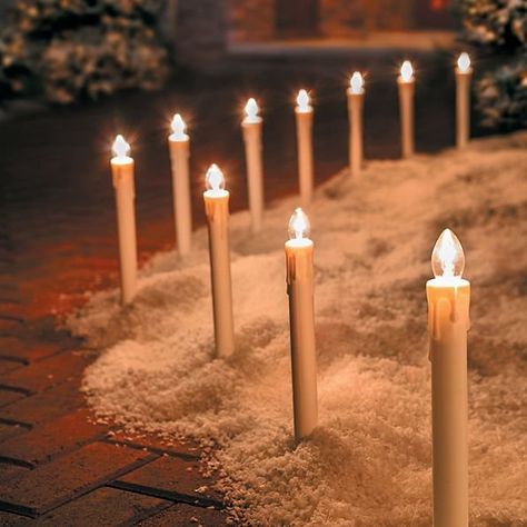 Create a stunning border along your driveway or walkway with this Set of 10 Candlestick Christmas Pathway Lights. They're a great way to welcome your guests during the holiday season. Candle Pathway, Candlestick Christmas, Christmas Pathway Lights, Christmas Lights Outdoor, Outdoor Christmas Diy, Solar Christmas Lights, Pathway Lights, Christmas Mantel, Outdoor Candles