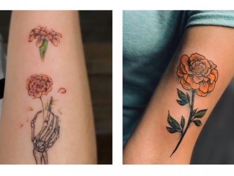 16 diseños de tatuajes de flores de cempasúchil para llevar a México en la piel | Me lo dijo Lola Día De Muertos, Dia De Muertos, Flower Tattoo, Tattoos, Flowers