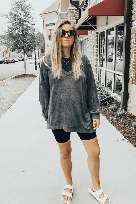 Bike shorts street style with @quincyxsmith Plastic Birkenstock Outfit, Plastic Birkenstock, Birkenstock Street Style, Shorts Street Style, Waterproof Sandals, Birkenstock Outfit, Monochromatic Fashion, Birkenstock Women, Water Sandals