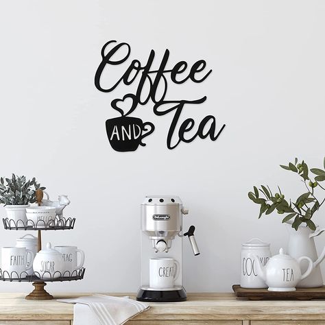 Coffee Sign Coffee and Tea Bar Sign Metal Hanging Wall Art Sign 12 x 10.2 Inch Black Coffee Cup Wall Decor Coffee Bar Letter Sign for Cafe Farmhouse Kitchen Wall Decor (Coffee Tea) Metal Coffee Sign, Farmhouse Kitchen Wall Decor, Coffee Wall Decor, Coffee Bars In Kitchen, Coffee Sign, Coffee Nook, Tea Bar, Metal Wall Hangings, Coffee Signs