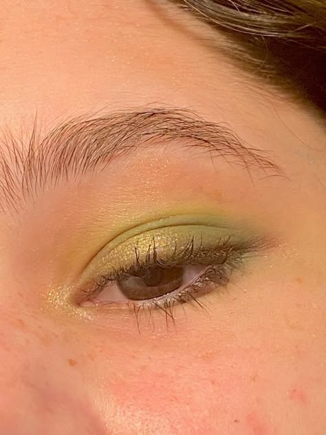 eye with green eyeshadow on it Eyeshadow Looks For Green Outfit, Cottage Core Eye Makeup, Green Subtle Eye Makeup, Cottage Core Makeup Aesthetic, Simple Eyeshadow Colorful, Cottagecore Prom Makeup, Green Eyeshadow For Brown Eyes Simple, Cottagecore Eye Makeup, Green Makeup Eyes