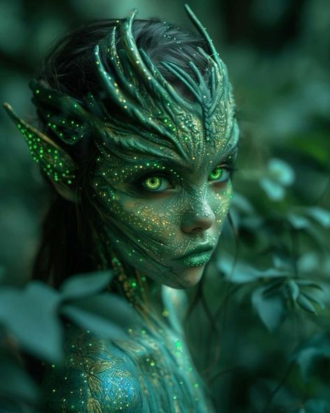 Mystical Beings, Emerald Eyes, Cute Fantasy Creatures, Fantasy Forest, Fairytale Fantasy, Forest Creatures, Horror Movie Characters, Fantasy Creatures Art, Mystical Creatures