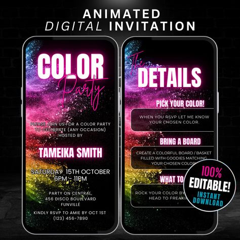 Digital Color Party Invite Template, Editable Rep Your Color Party Invite, Color Basket Party Invitation, TikTok Color Party Challenge Evite by WhimsicalThingsInc on Etsy Color Basket Party, Party Challenges, Byob Party, Tiktok Party, Party Tiktok, Tiktok Challenge, Sms Text Message, Girls Night Party, Color Party