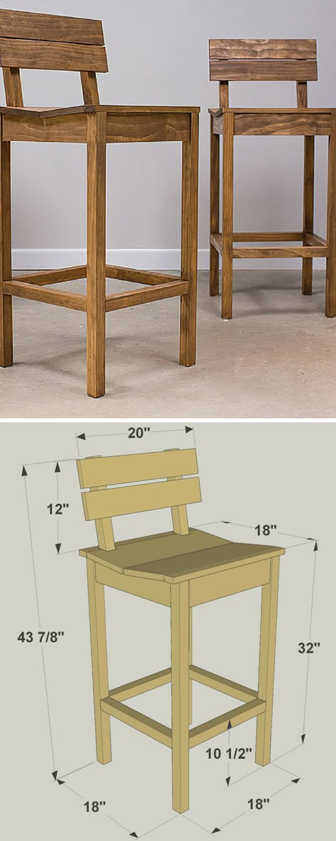 These tall pub chairs look great, whether you have them sitting at a counter or pair them with a pub table (which we’ll show you in another project plan). Plus, the chairs are comfortable thanks to the shaped seat and angled back. Neither of these great features makes the chairs difficult to build. FREE PLANS at buildsomething.com Diy Platform Bed, Kursi Bar, Woodworking Shows, Pub Chairs, Project Plan, Bed Platform, Wooden Chairs, Diy Holz, Wood Plans